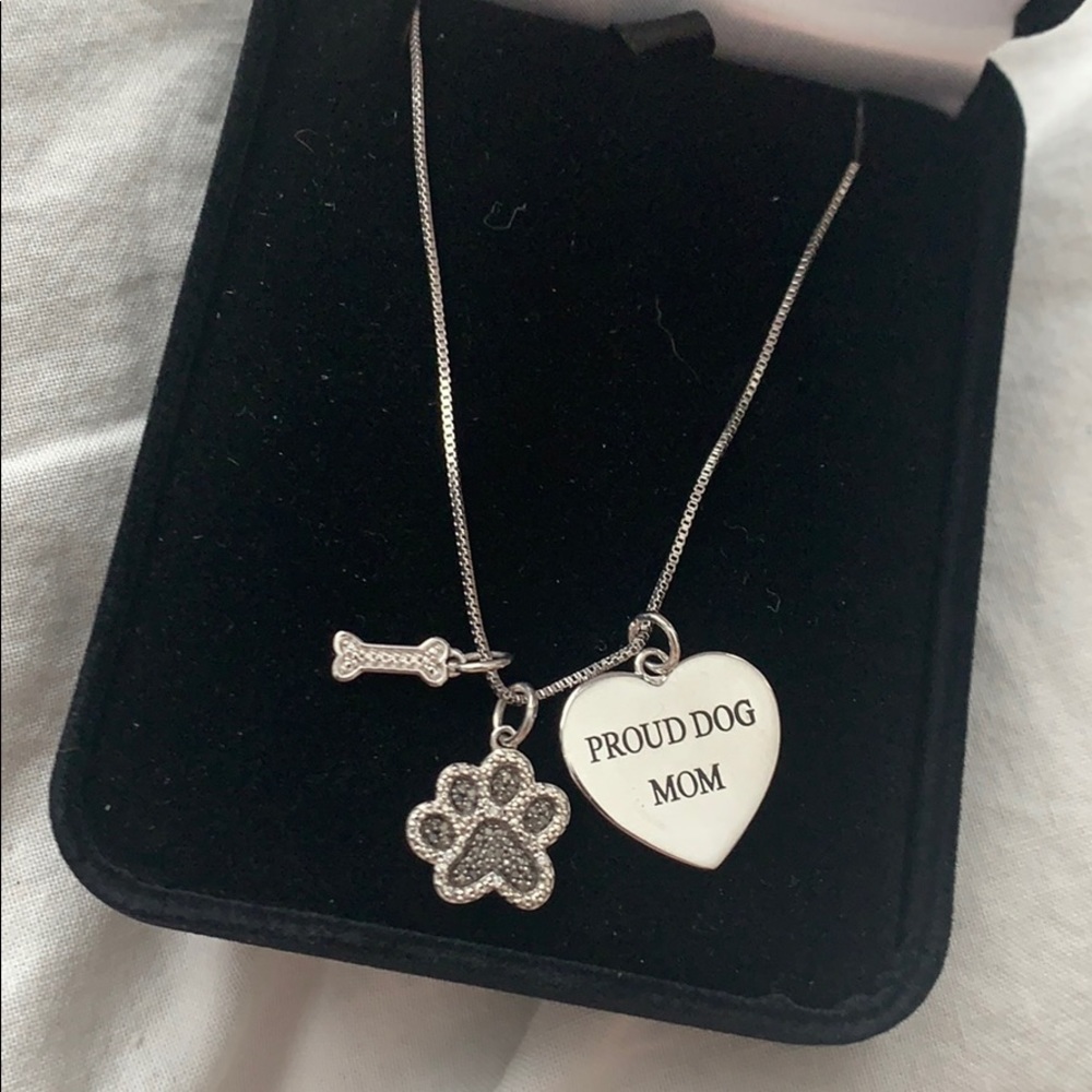 "Proud Dog Mom" Black Diamond Necklace